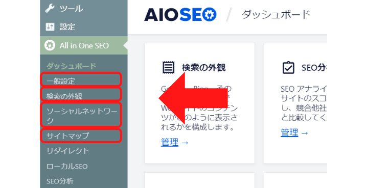 All in One SEO トップメニュー